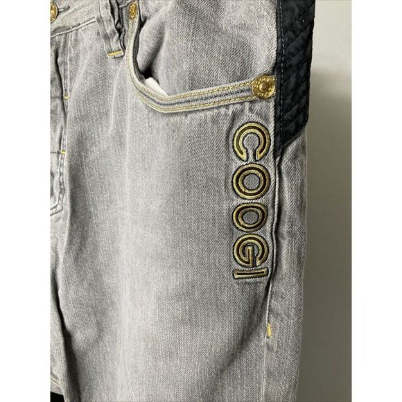 VINTAGE COOGI Australia Denim Jeans Mens 42x35 Embroidered Pockets Grey Yellow - Picture 7 of 8
